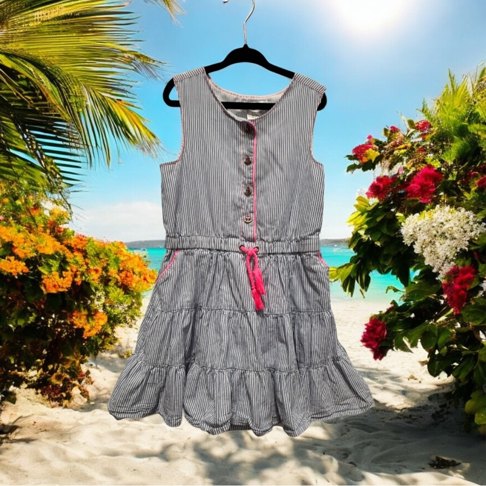 Aphorism Blue and White Ruffled Tiered Sundress size 6X with anchor buttons